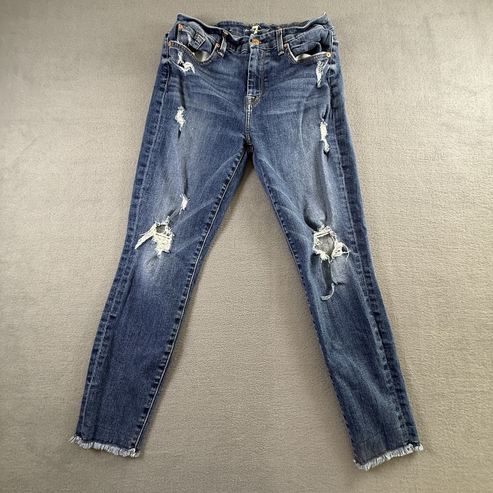 7 For All Mankind Jeans Women's 28 High Waist Ankle Skinny Distressed Blue Jeans
